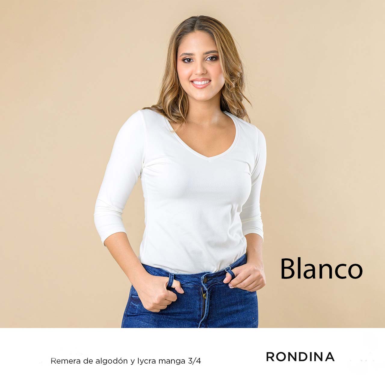 Remera básica 3/4 de algodón y lycra - Varios Colores