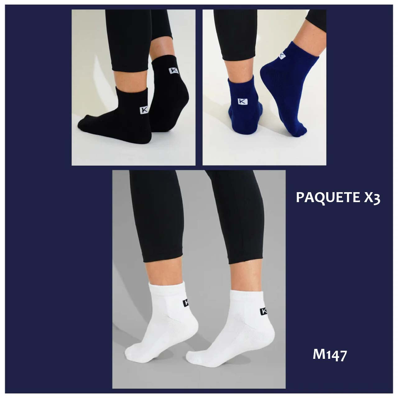 BP - M147 - Medias tobilleras cortas femeninas - Paquete x3