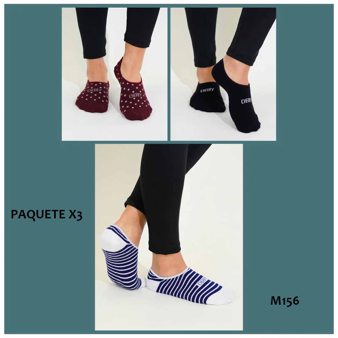 BP - M156 - Medias cortas invisibles femeninas - Paquete x3
