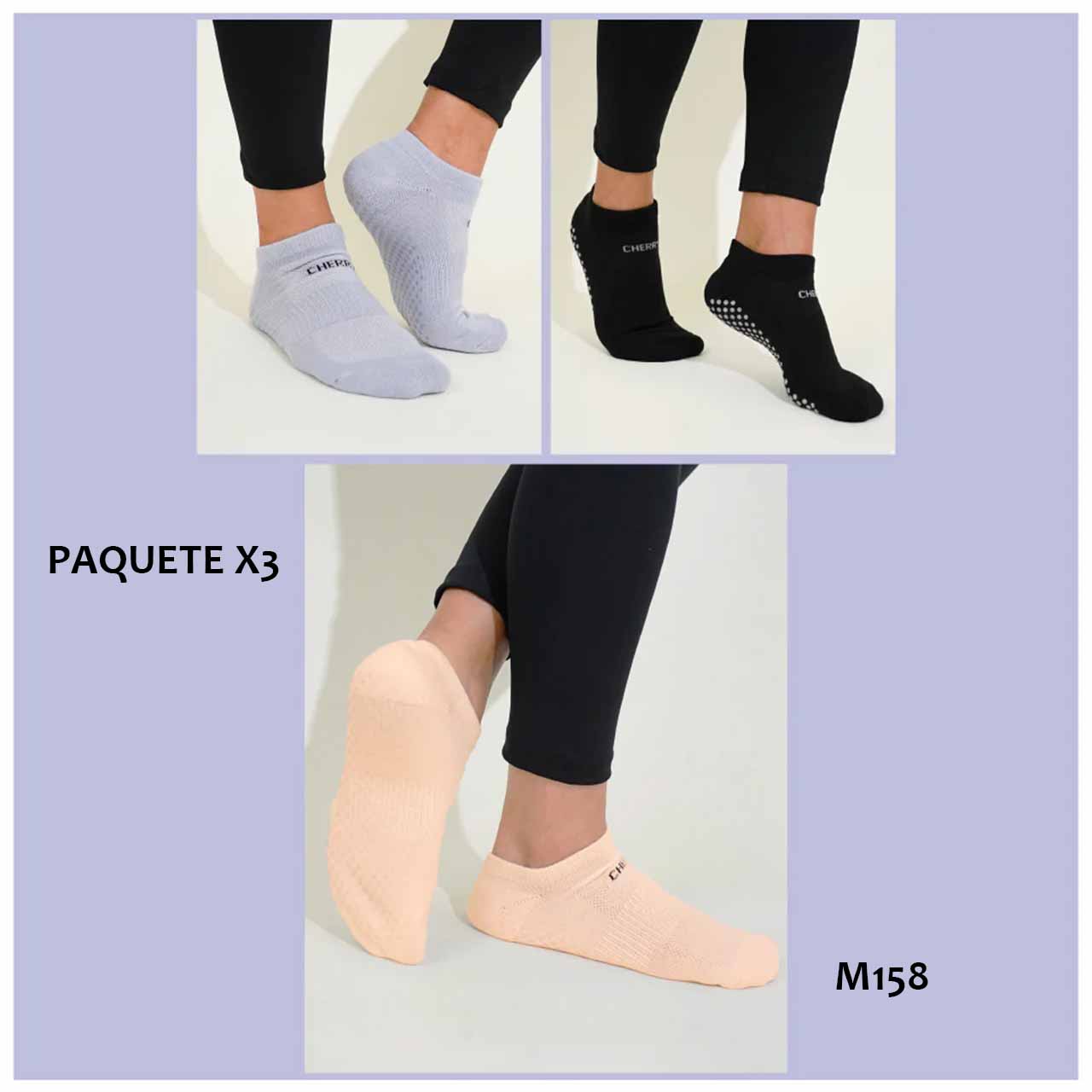 BP - M158 - Medias tobilleras con antideslizante femeninas - Paquete x3