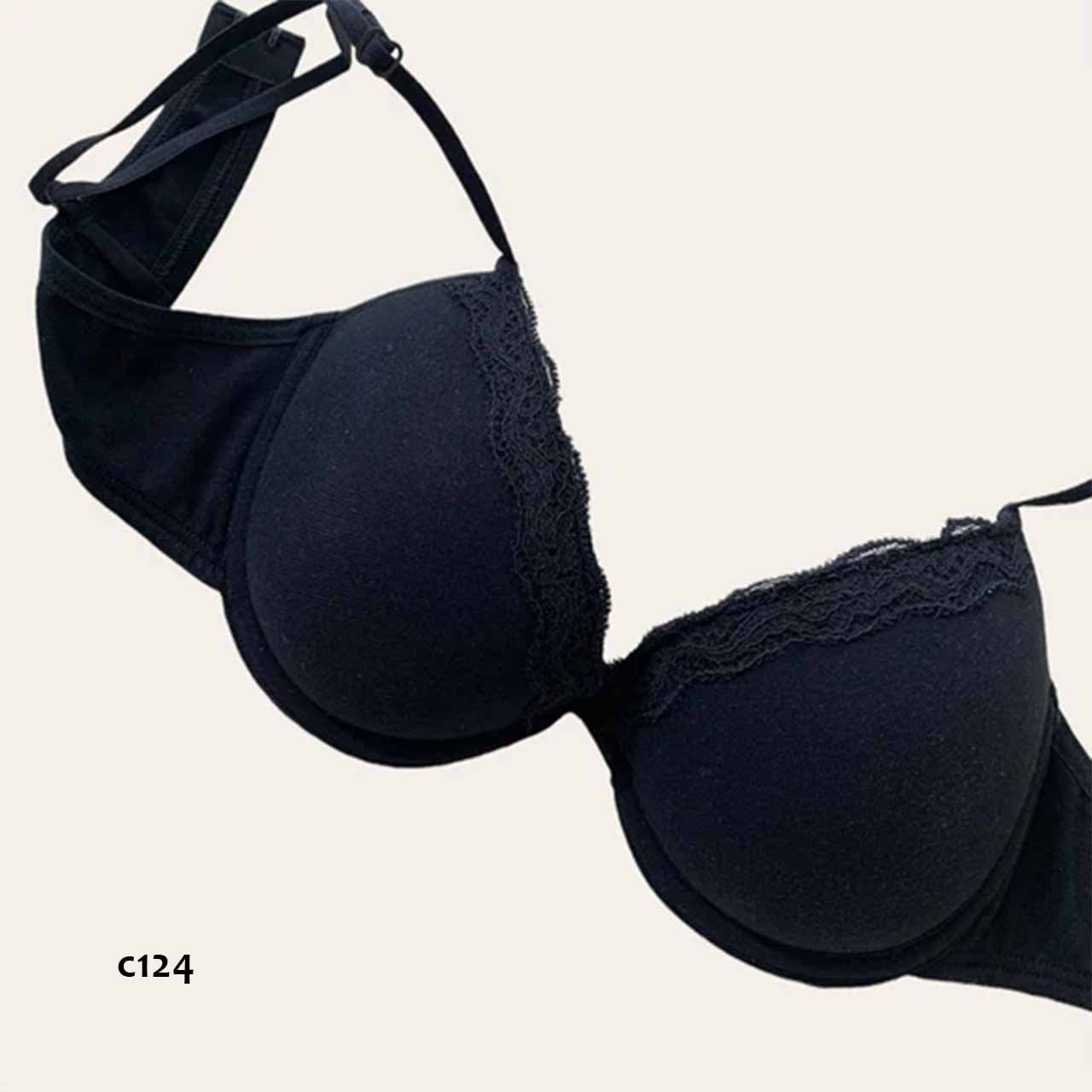 BP - C124 - Corpiño de lycra de algodón y encaje con taza push up y arco