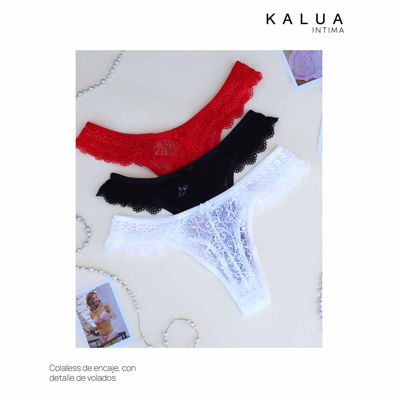 Corpiño con taza preformada & Colaless con volados - Encaje - Varios Colores