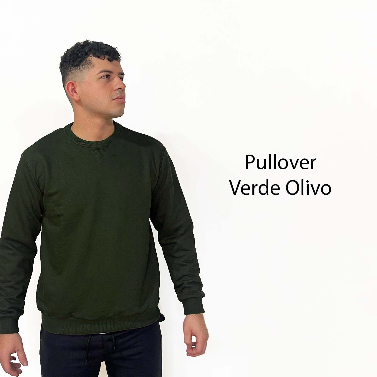 Pullover de moletón con rib para caballeros - Verde Olivo