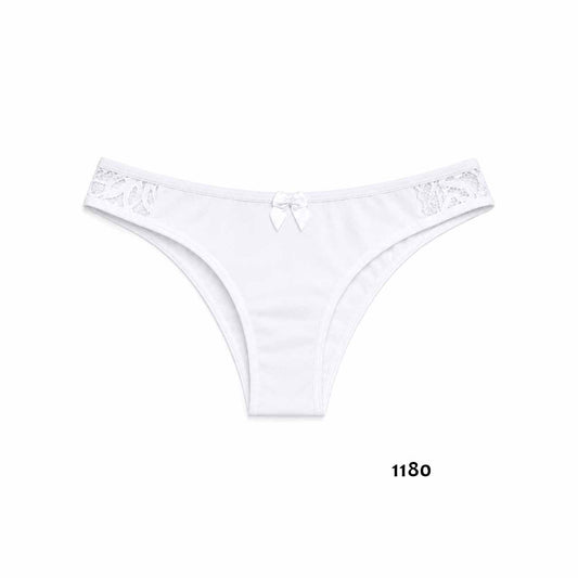 1180 -  Bikini con detalle de puntilla. Algodón y lycra - Blanco - Talle G