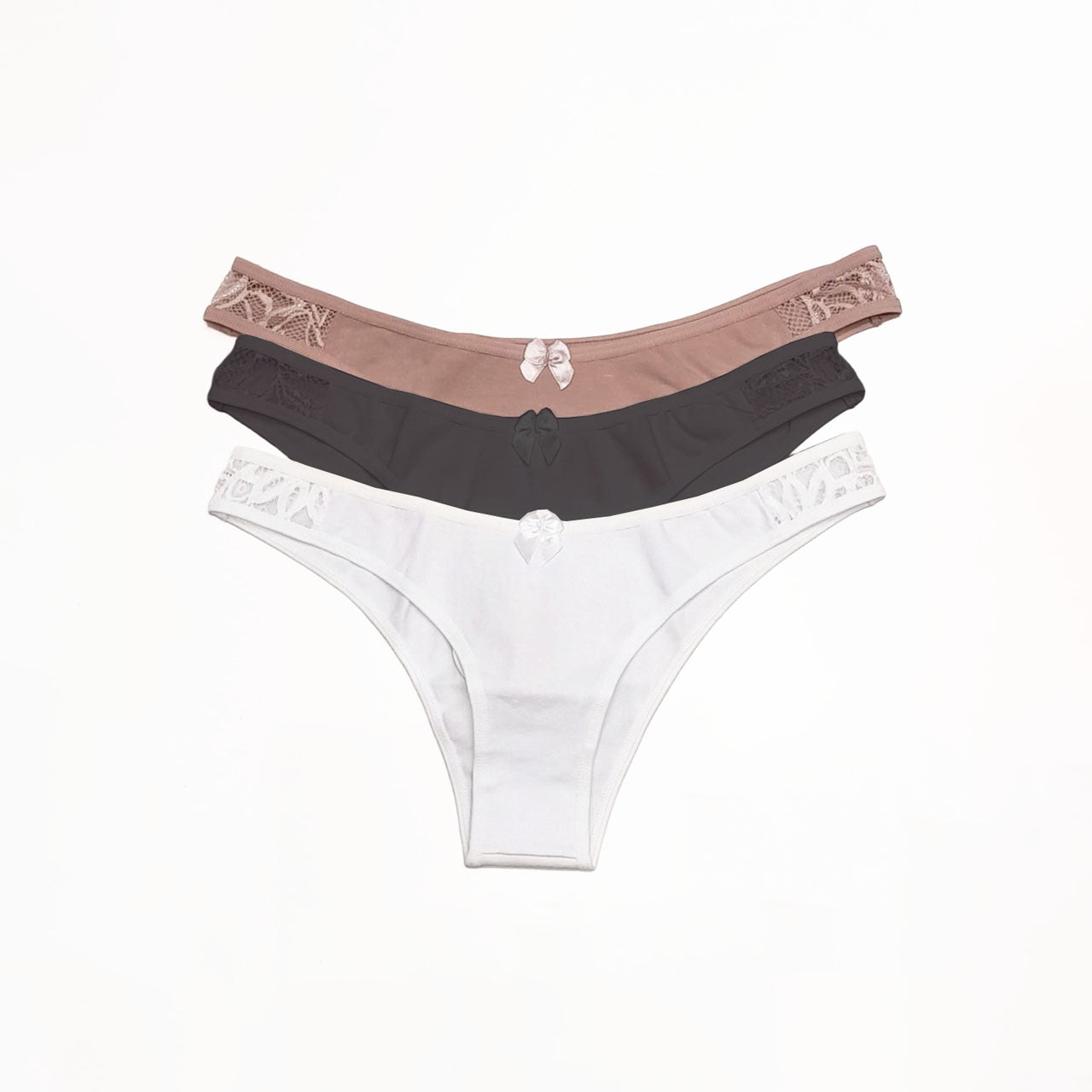 *Pack* Bikinis con detalle de puntilla. Algodón y lycra - 3 unidades