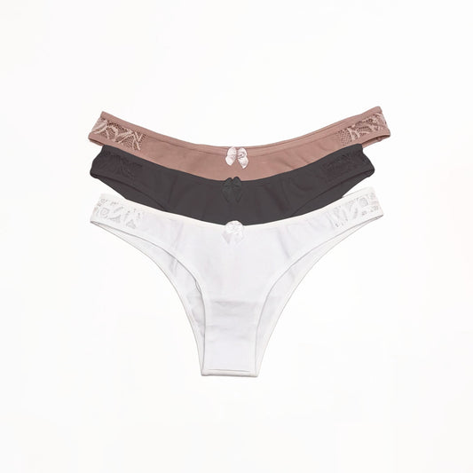 *Pack* Bikinis con detalle de puntilla. Algodón y lycra - 3 unidades