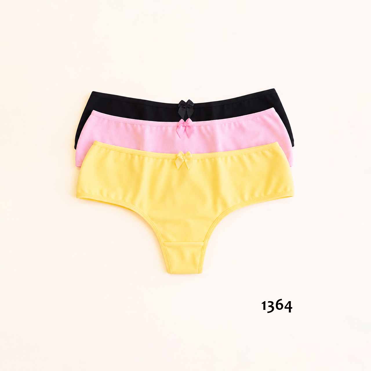 1364 - *Pack* Culotteless de algodón y lycra - 3 unidades - (Negro/Rosa/Amarillo) Talle P