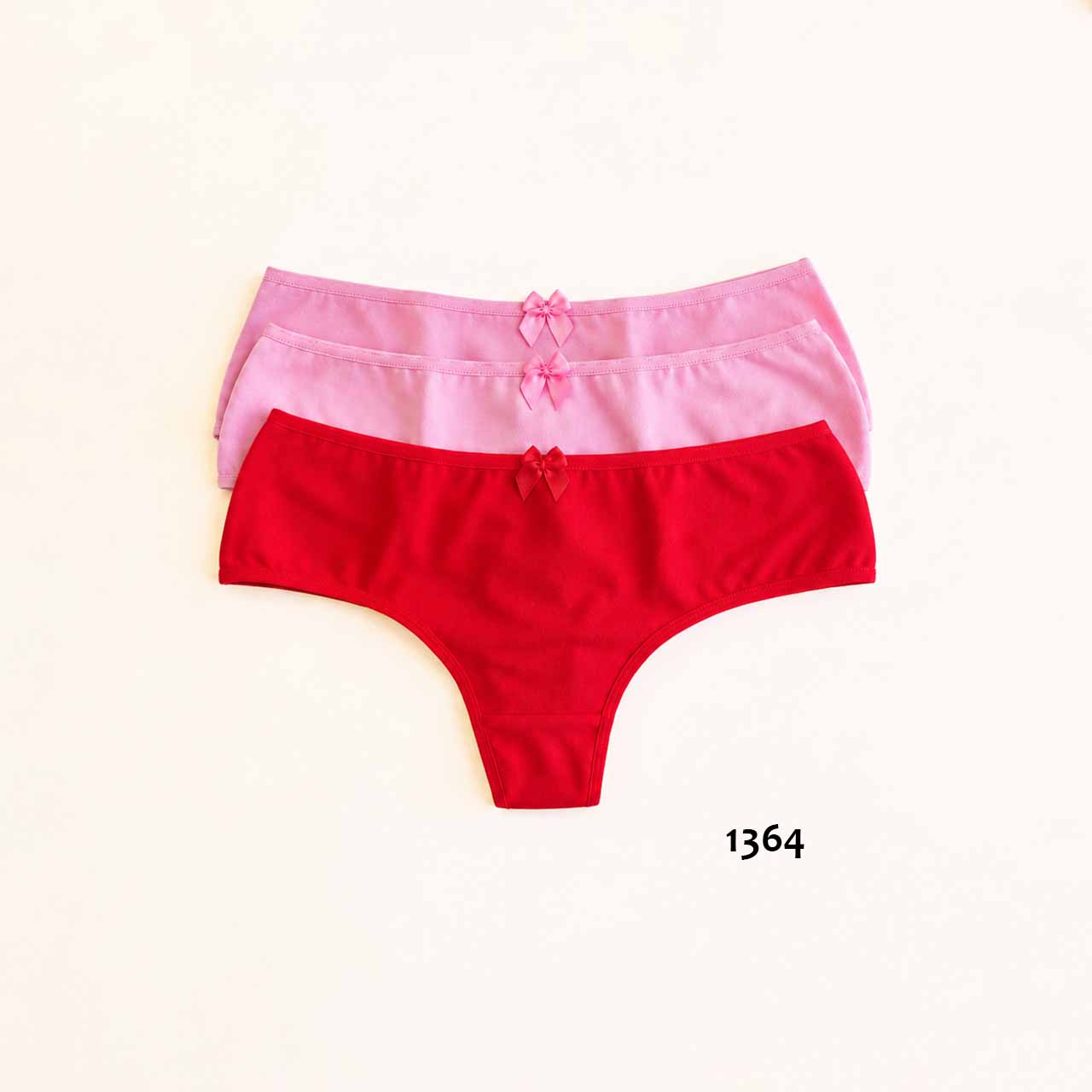 1364 - *Pack* Culotteless de algodón y lycra - 3 unidades - (Rosa/Rosa/Rojo) Talle XG