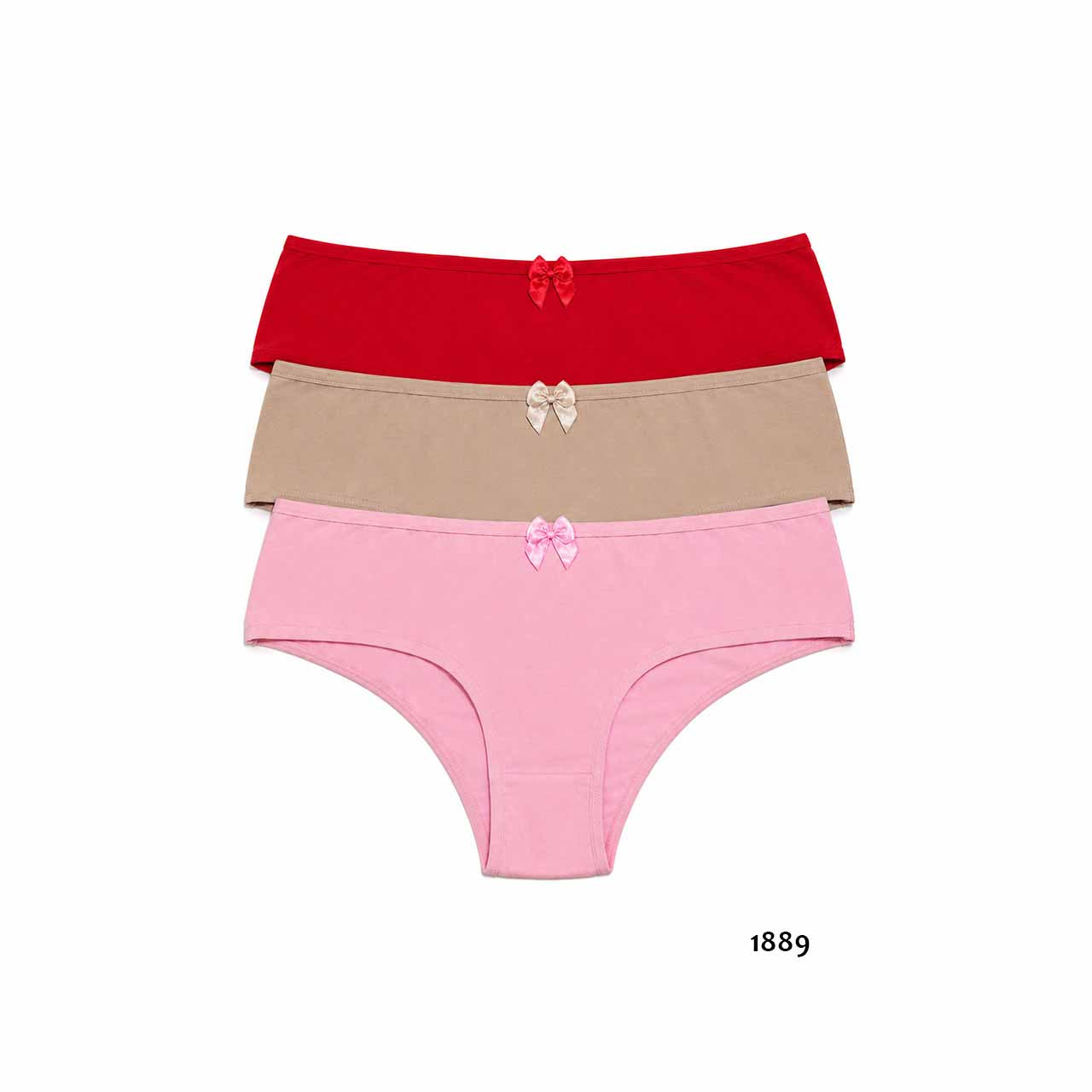 1889 - *Pack* Culottes de algodón y lycra - 3 unidades - (Rojo/Avellana/Rosa) Talles P XG