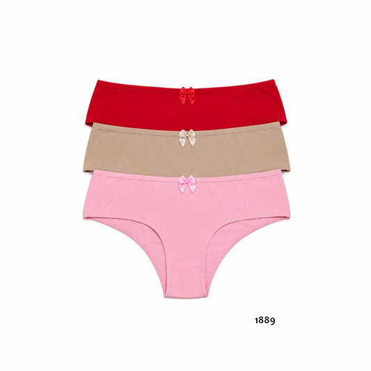 1889 - *Pack* Culottes de algodón y lycra - 3 unidades - (Rojo/Avellana/Rosa) Talles P XG