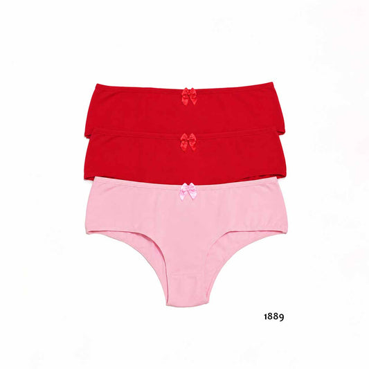 1889 - *Pack* Culottes de algodón y lycra - 3 unidades - (Rojo/Rojo/Rosa) Talle G