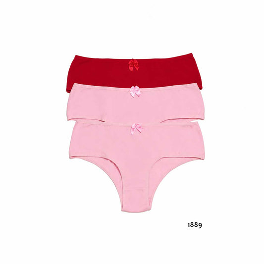 1889 - *Pack* Culottes de algodón y lycra - 3 unidades - (Rosa/Rosa/Rojo) Talle M