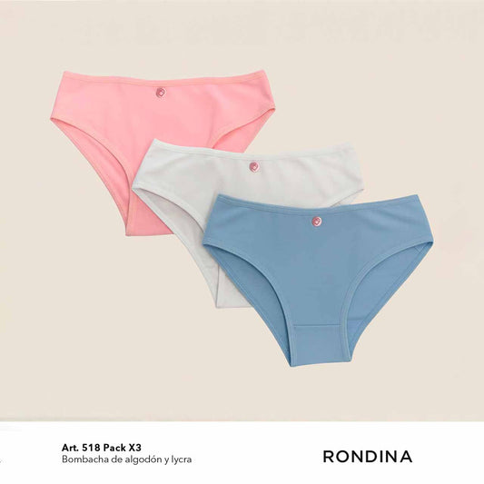BP - 518 - Pack x3 - Bombacha de algodón y lycra - Paquete 3 unidades