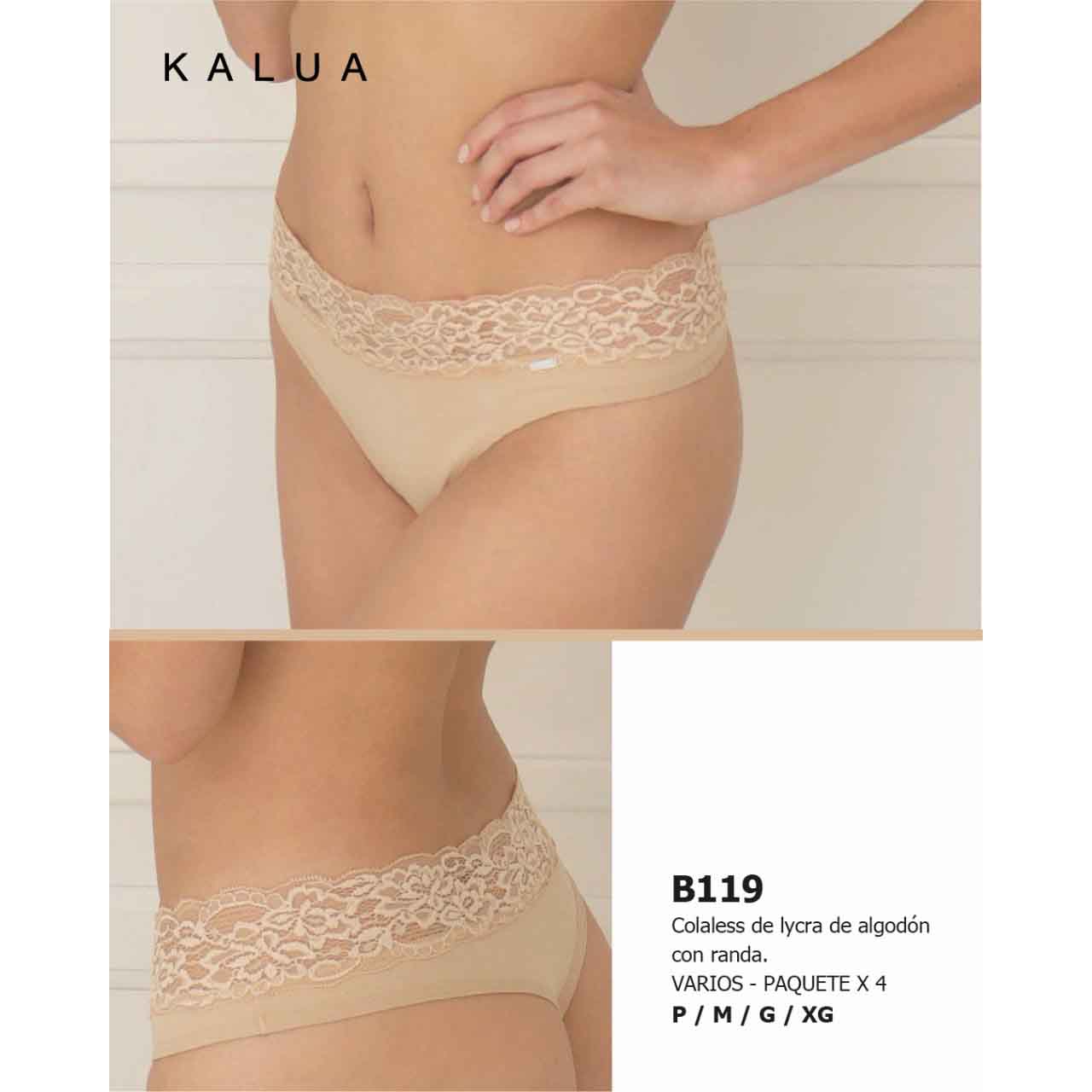 BP - B119 - Colaless de lycra de algodón con randa de encaje - PAQUETE DE 4 UNIDADES
