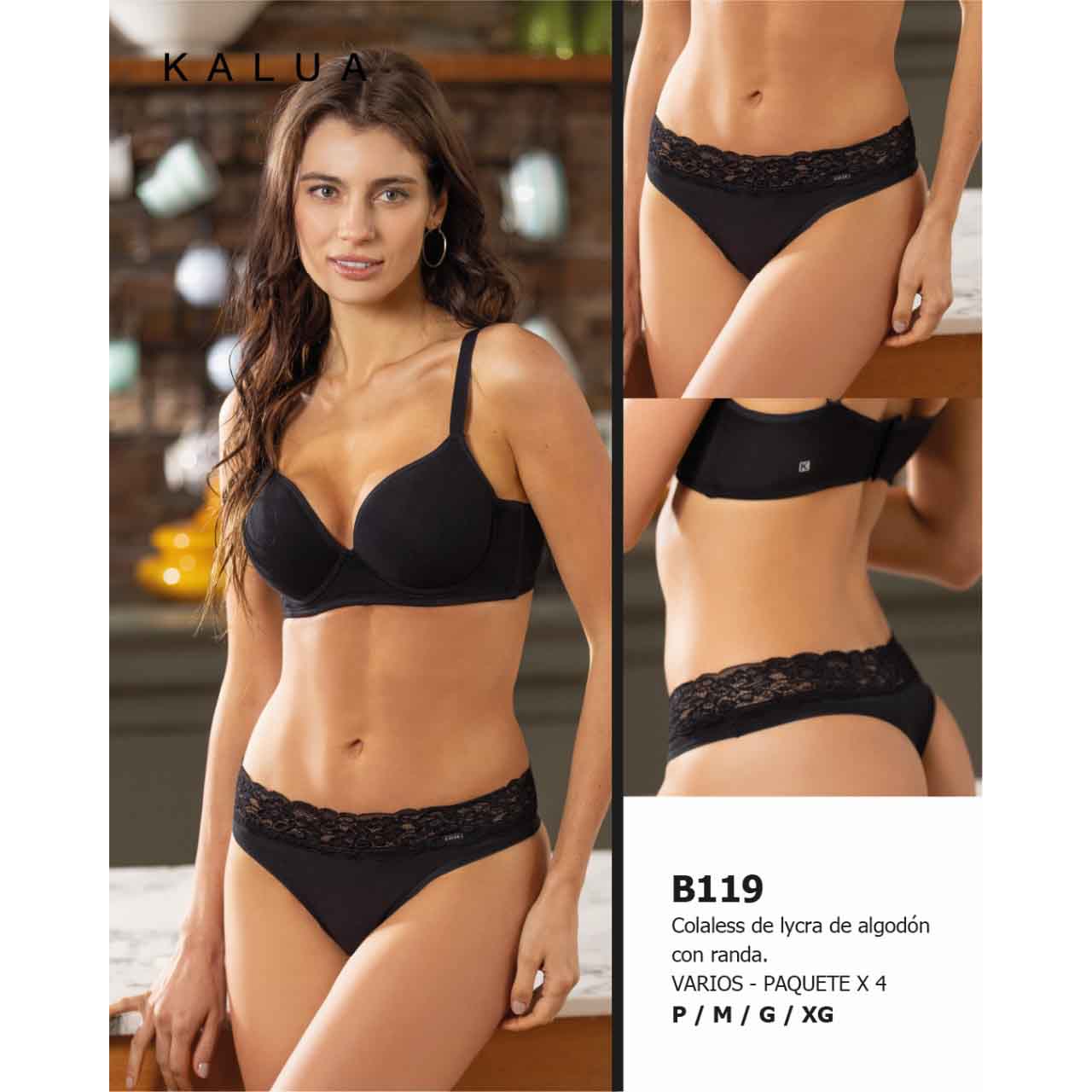 BP - B119 - Colaless de lycra de algodón con randa de encaje - PAQUETE DE 4 UNIDADES