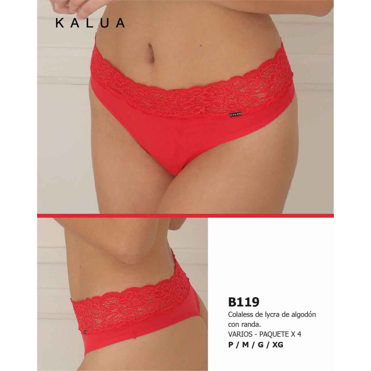 BP - B119 - Colaless de lycra de algodón con randa de encaje - PAQUETE DE 4 UNIDADES