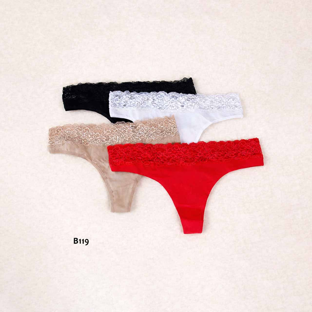 BP - B119 - Colaless de lycra de algodón con randa de encaje - PAQUETE DE 4 UNIDADES