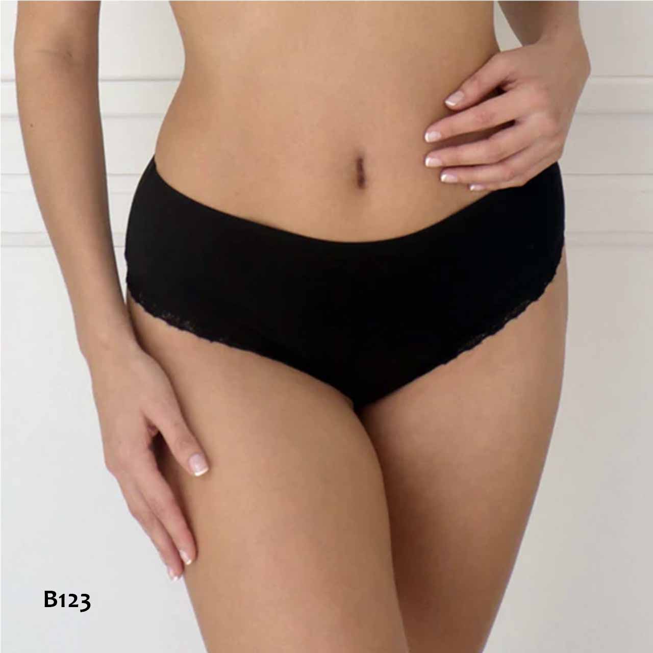 BP - B123 - Culotte de lycra de algodón con randa de encaje fino