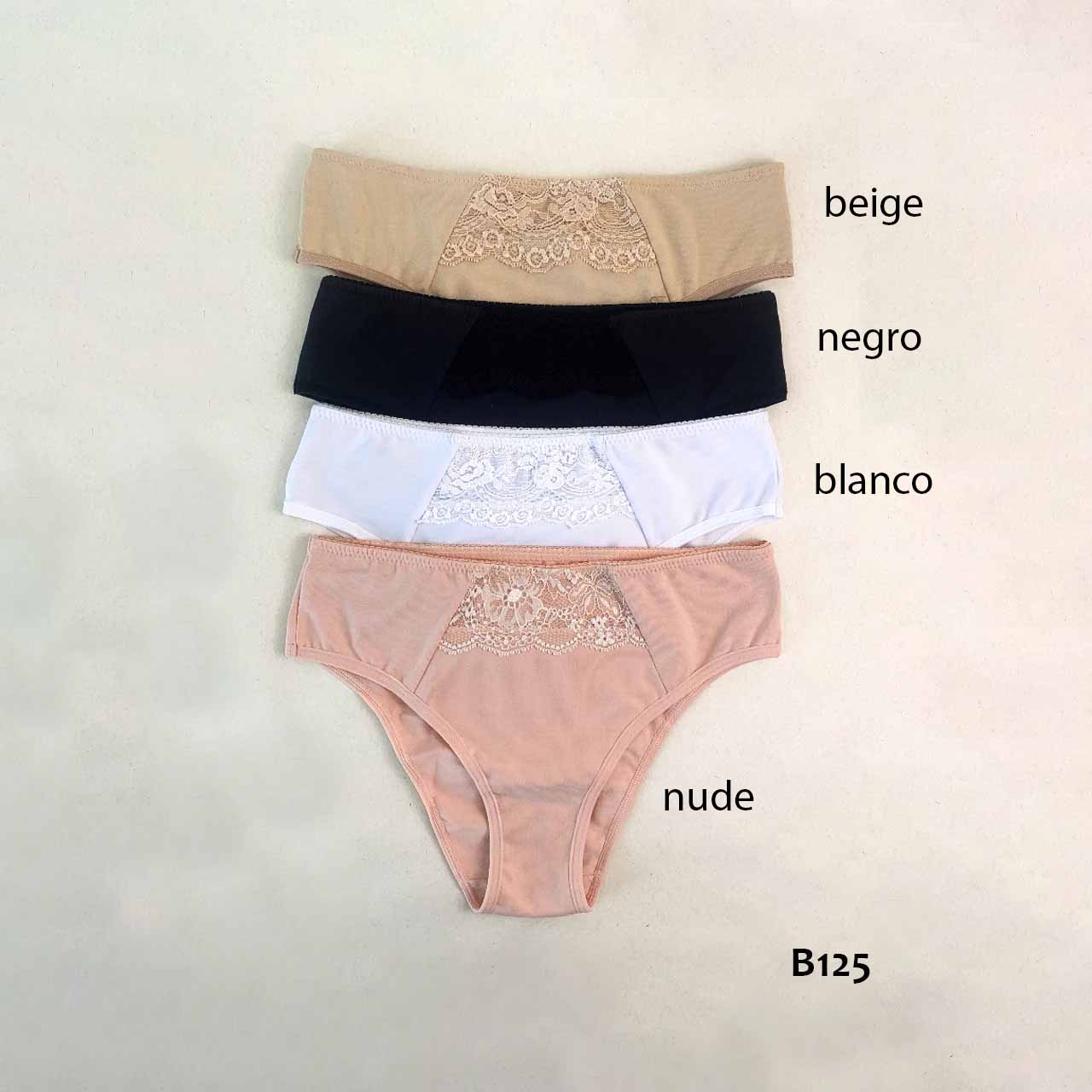 BP - B125 - Bombacha de lycra de algodón con encaje y goma de puntilla