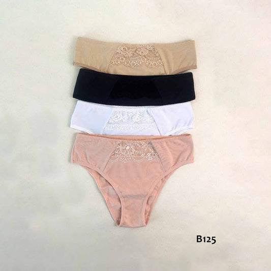 BP - B125 - Bombacha de lycra de algodón con encaje y goma de puntilla