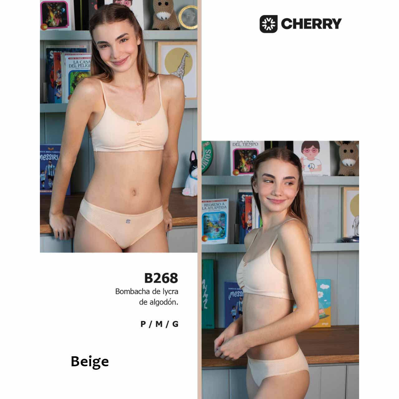 BP - B268 - Bombacha de algodón y lycra para niñas - Linea Cherry