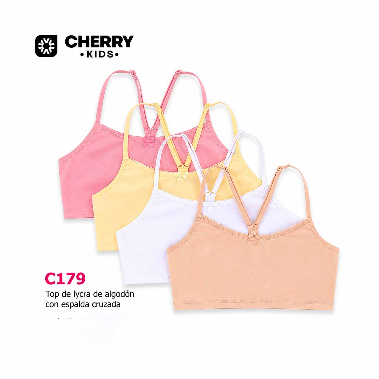 BP - C179 - Top de algodón y lycra con puntilla y espalda cruzada - Linea Cherry adolescentes