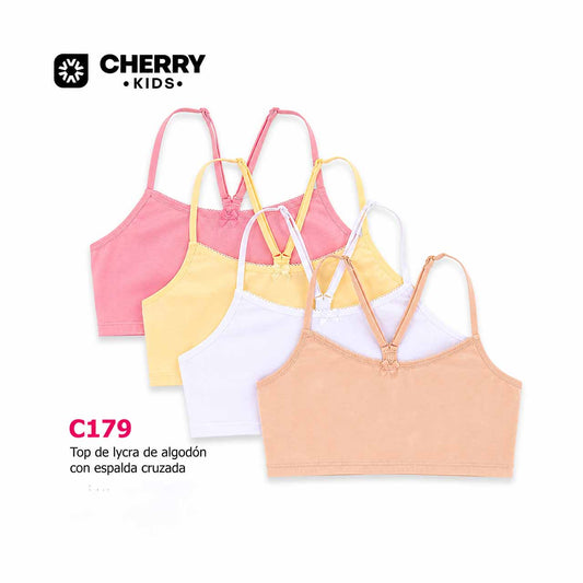 BP - C179 - Top de algodón y lycra con puntilla y espalda cruzada - Linea Cherry adolescentes