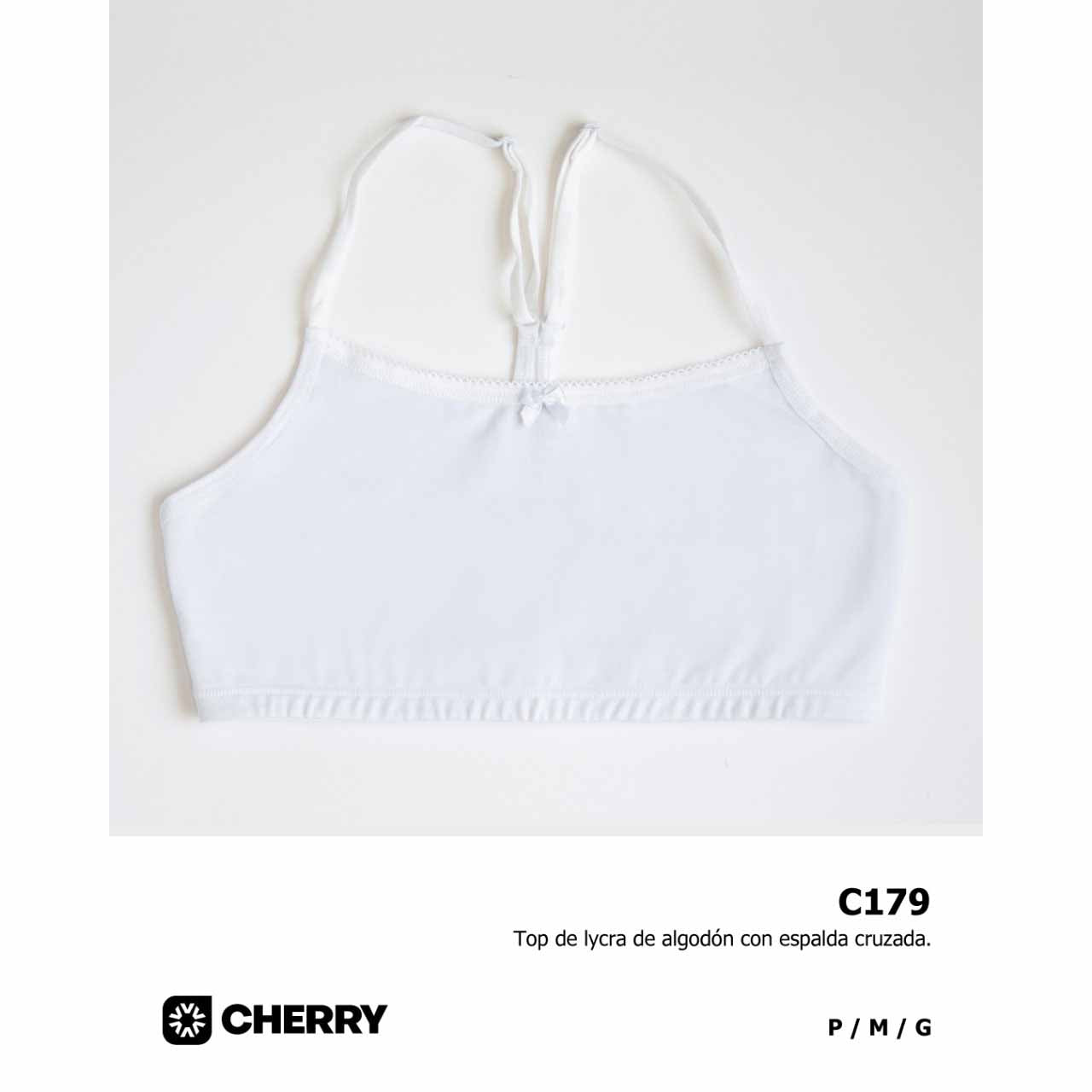 BP - C179 - Top de algodón y lycra con puntilla y espalda cruzada - Linea Cherry adolescentes