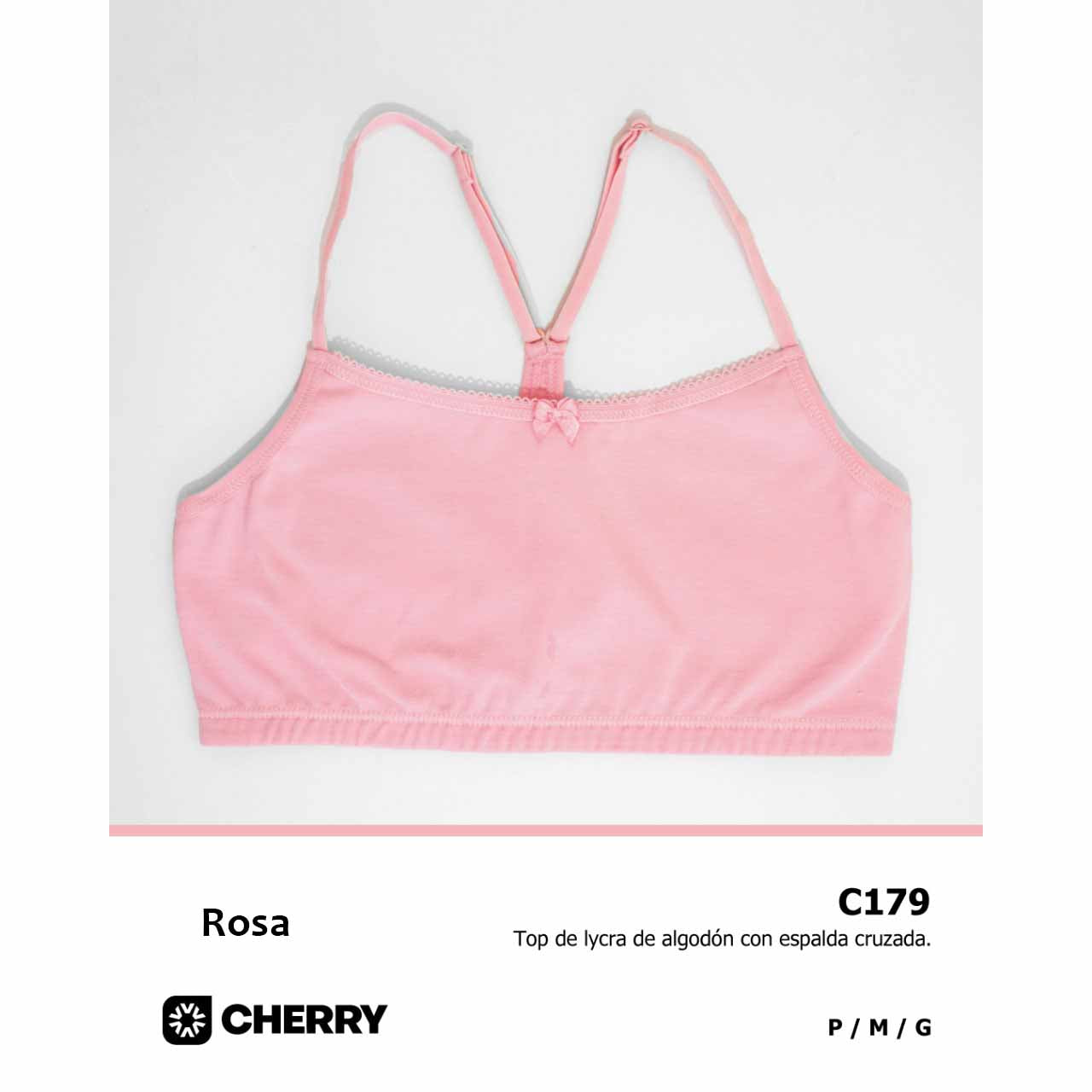 BP - C179 - Top de algodón y lycra con puntilla y espalda cruzada - Linea Cherry adolescentes