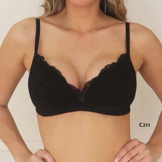 C211 - Corpiño de lycra de algodón y encaje con taza sin arco