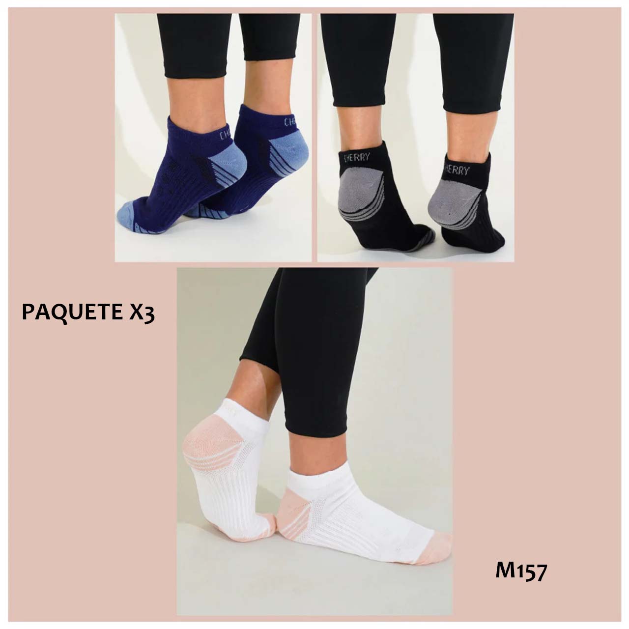 BP - M157 - Medias tobilleras bicolor femeninas - Paquete x3