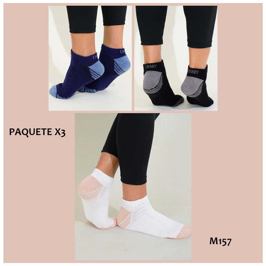 BP - M157 - Medias tobilleras bicolor femeninas - Paquete x3