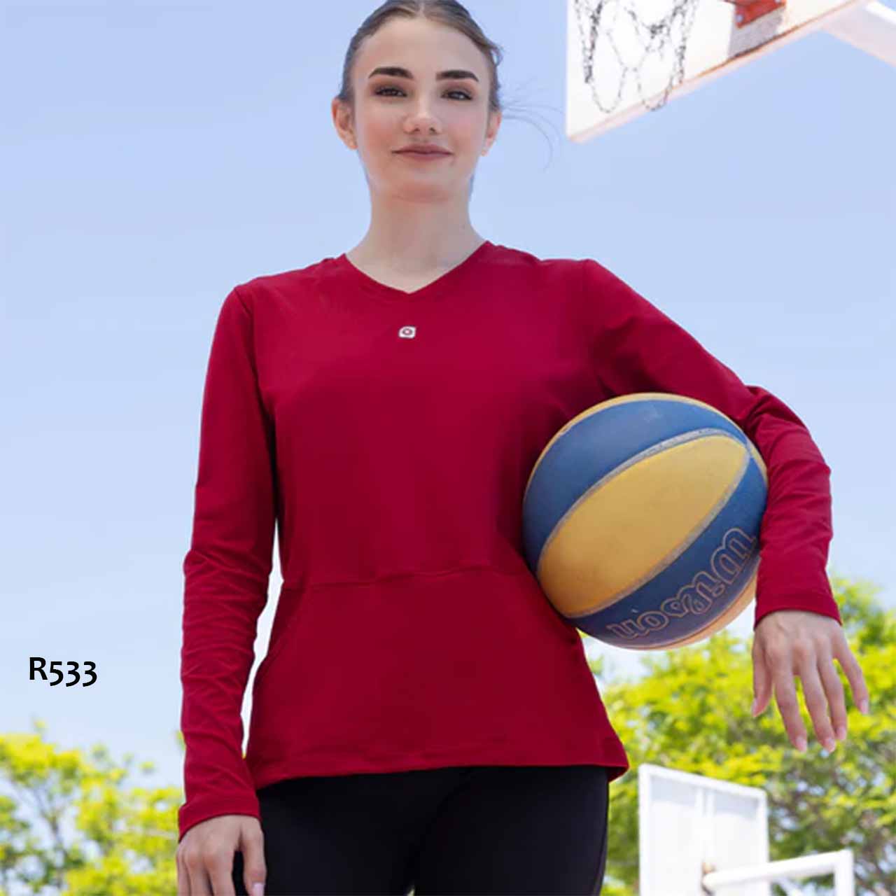 SD - R533  Remera mangas largas thermo dry afelpado con escote V y bolsillos delanteros - Linea adolescentes
