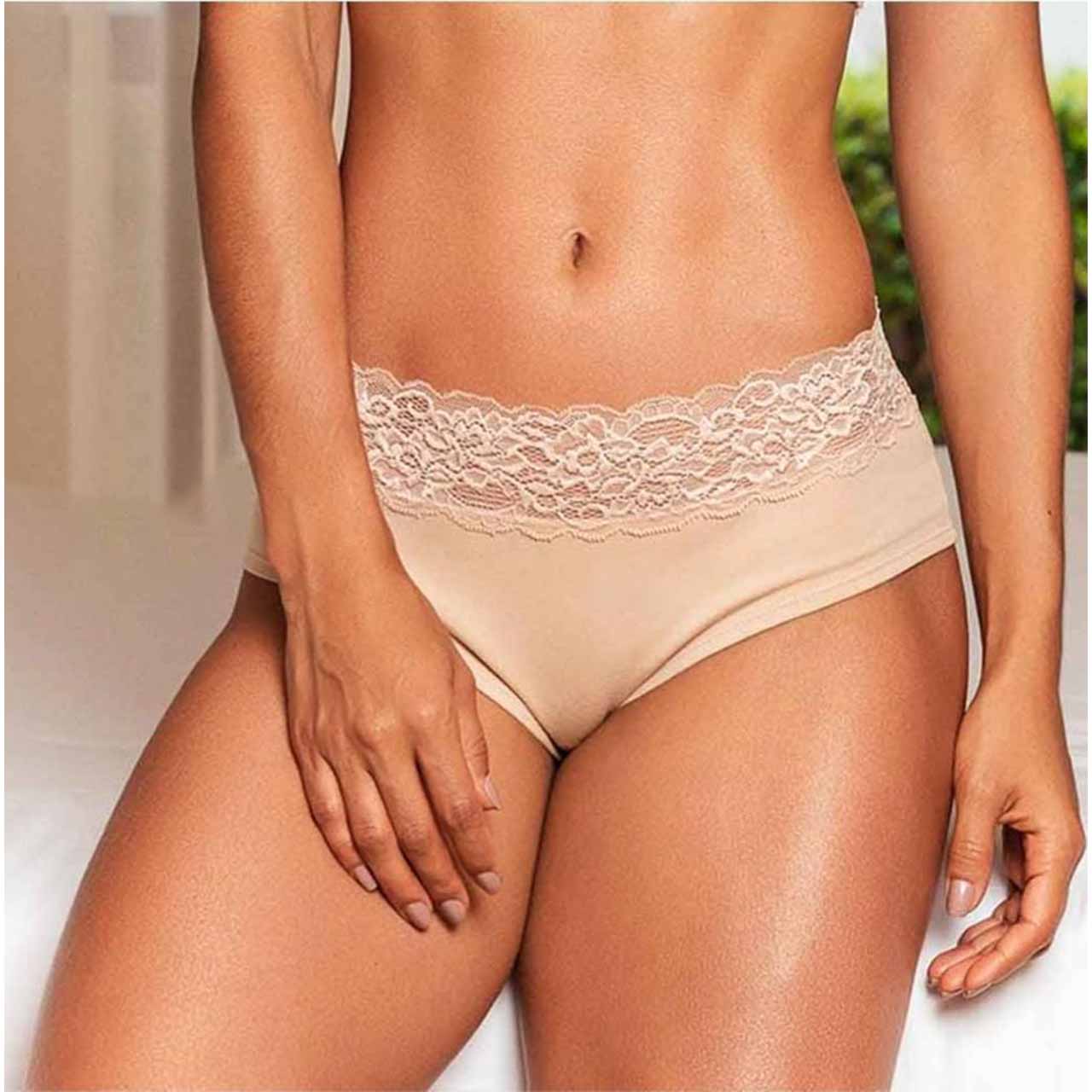 Culotte de lycra de algodón con encaje - Color Beige - Talle XG