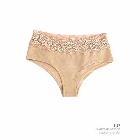 Culotte de lycra de algodón con encaje - Color Beige - Talle XG