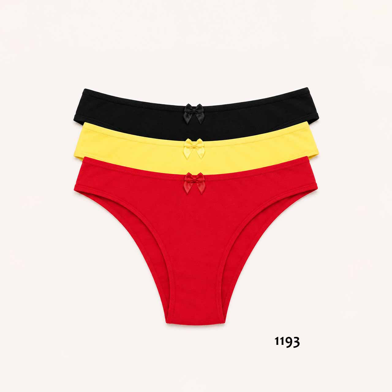 SD - 1193 - *Pack* Bikinis de algodón y lycra - 3 unidades - (Negro/Amarillo/Rojo) Talle P