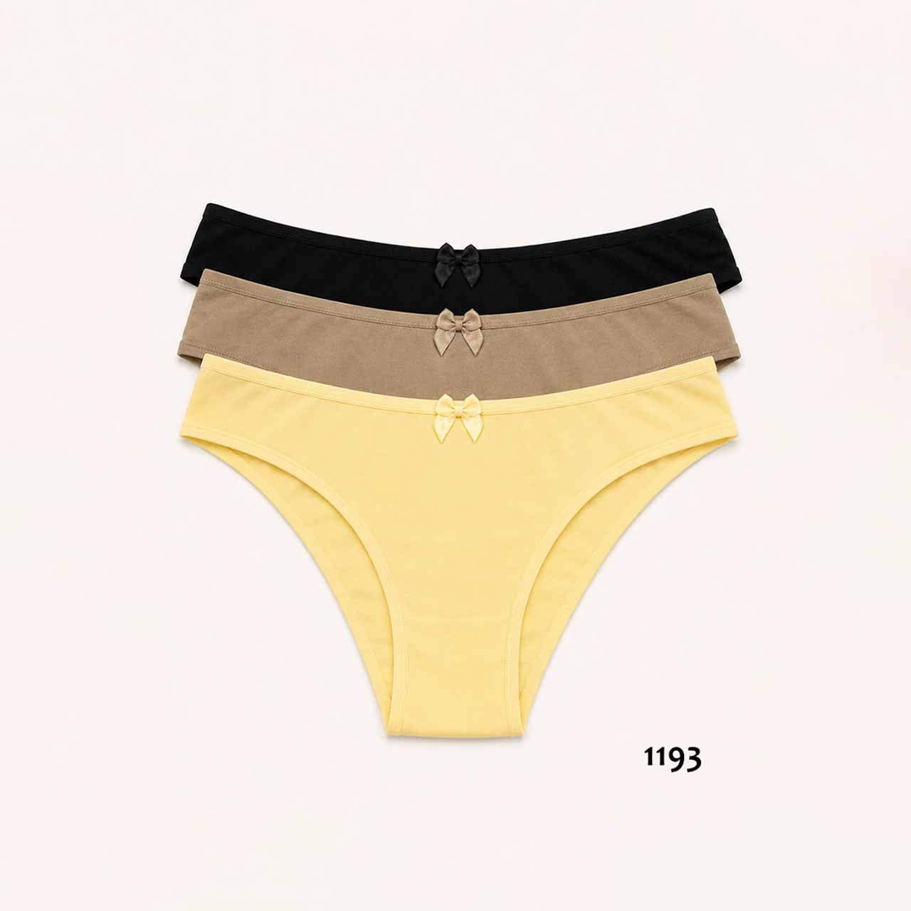 SD - 1193 - *Pack* Bikinis de algodón y lycra - 3 unidades - (Negro/Avellana/Amarillo) Talle P