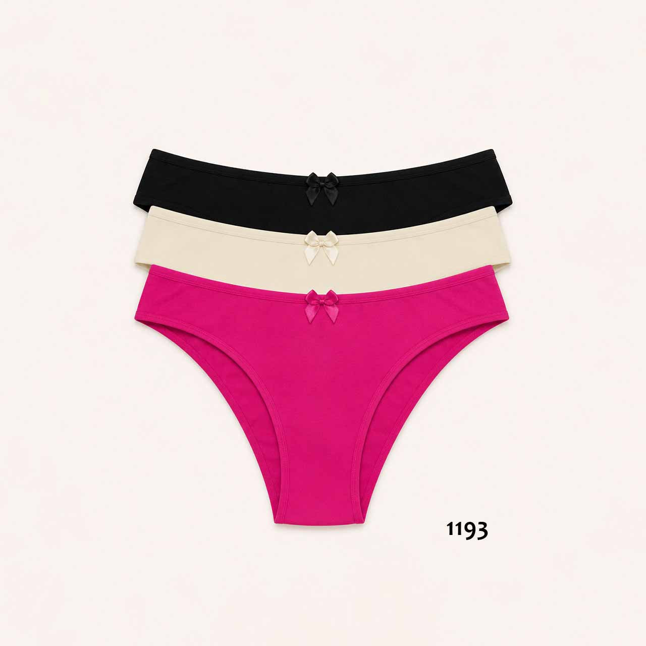 SD - 1193 - *Pack* Bikinis de algodón y lycra - 3 unidades - (Negro/Hueso/Fucsia) Talle M