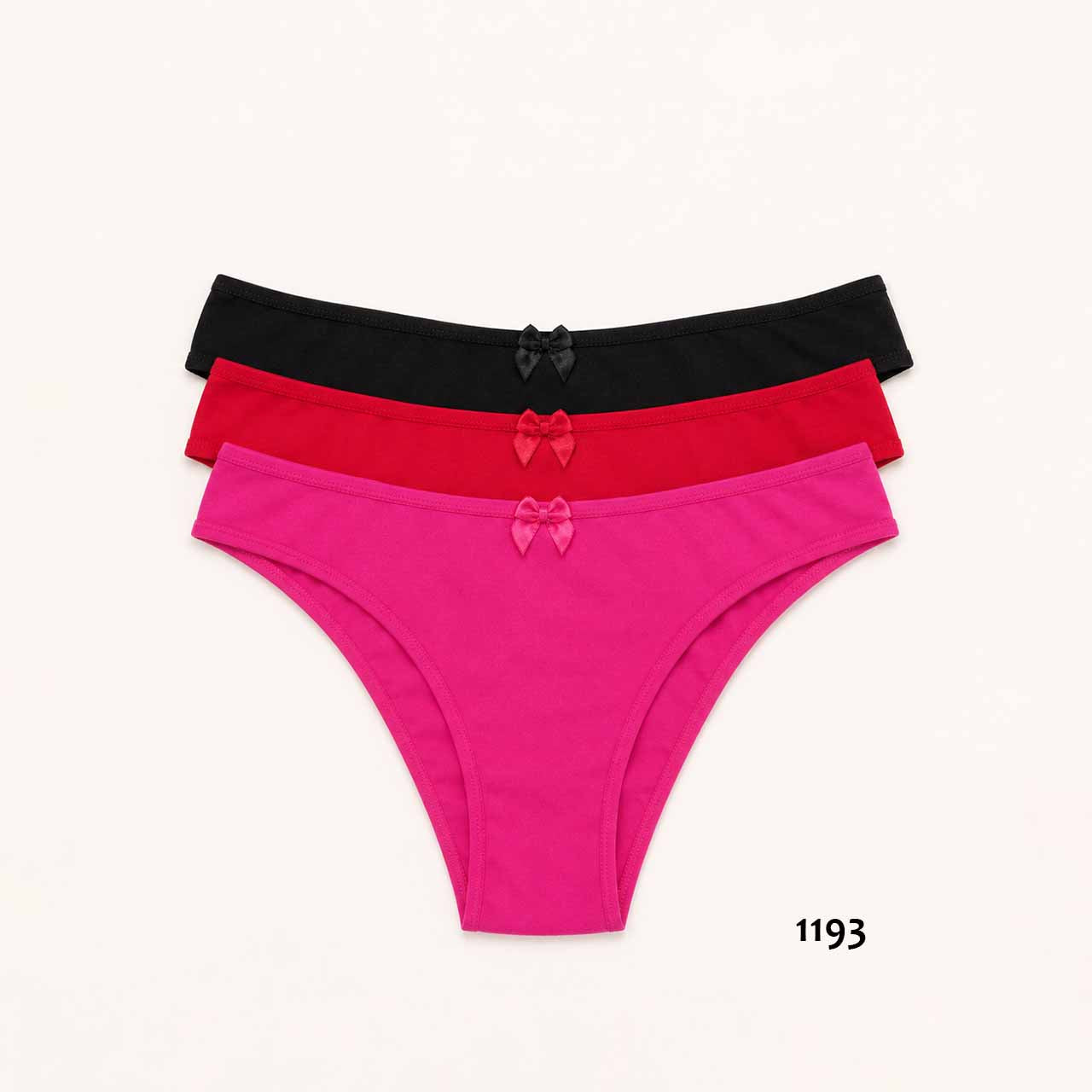 SD - 1193 - *Pack* Bikinis de algodón y lycra - 3 unidades - (Negro/Rojo/Fucsia) Talle P