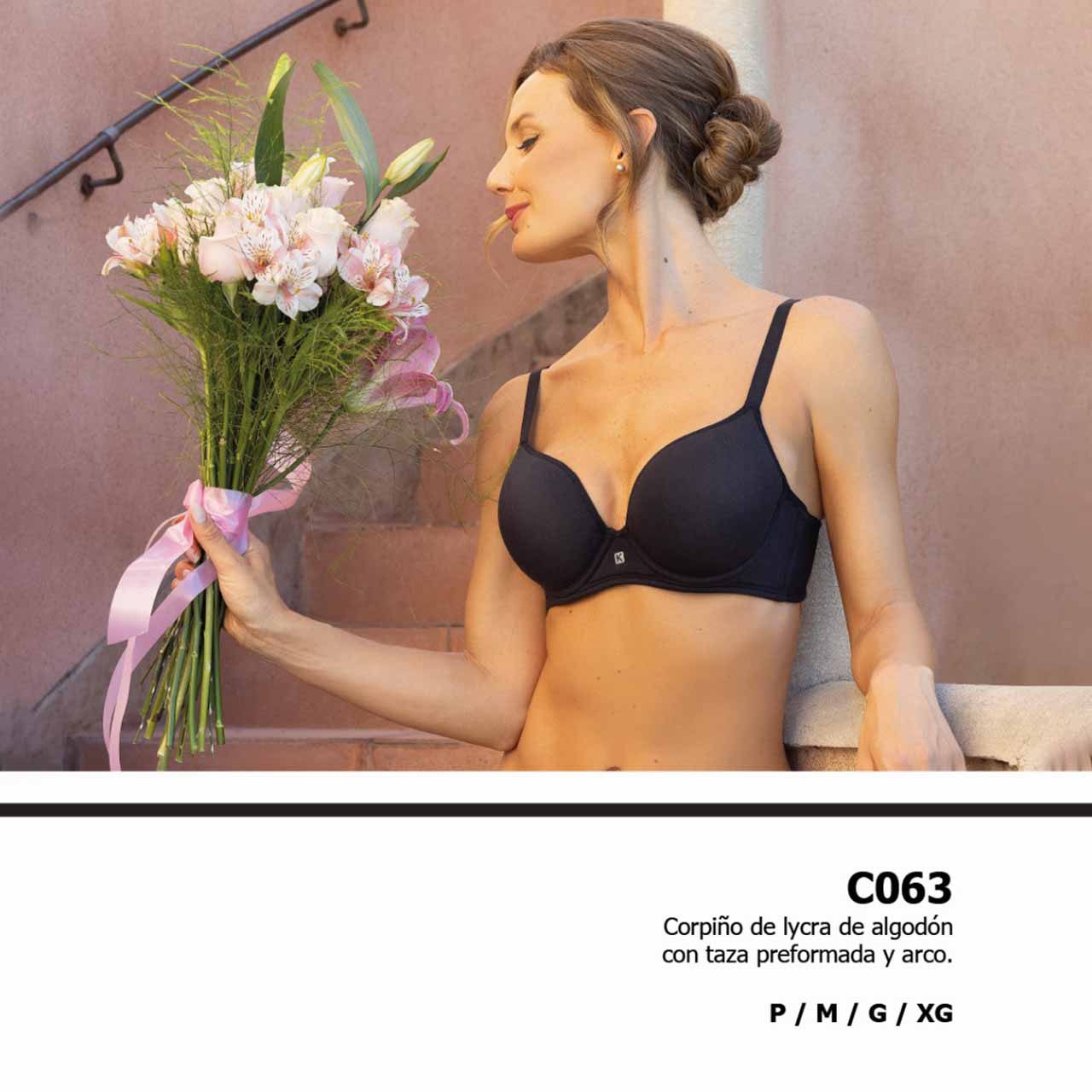 BP - C063 - Corpiño de lycra de algodón con taza preformada y arco