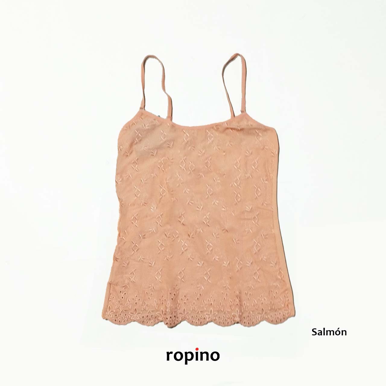 Camisilla en Lycra de Algodón con Broderie - Salmón