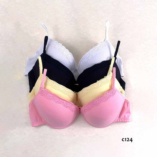 BP - C124 -  Corpiño de lycra de algodón y encaje con taza push up y arco