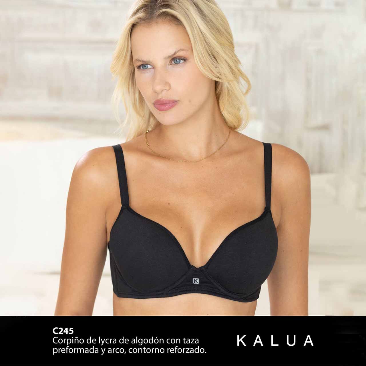 BP - C245 - Corpiño de lycra de algodón con taza preformada y arco. Contorno reforzado