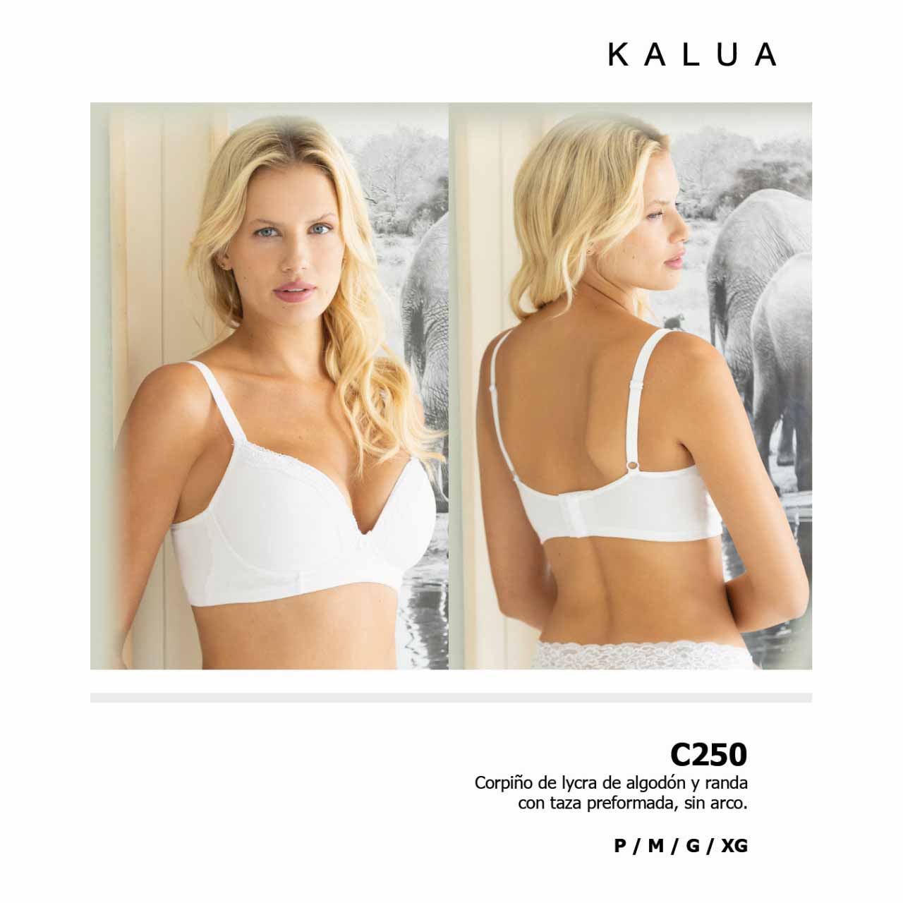 BP - C250 - Corpiño de lycra de algodón y randa con taza preformada, sin arco