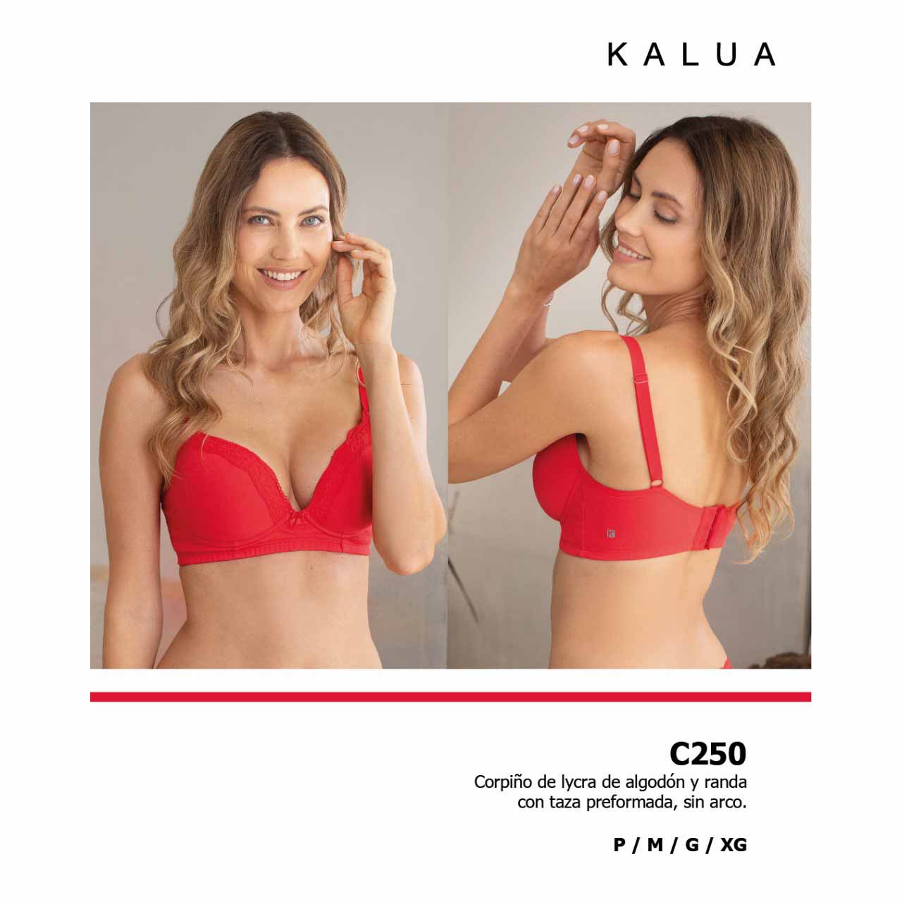 BP - C250 - Corpiño de lycra de algodón y randa con taza preformada, sin arco