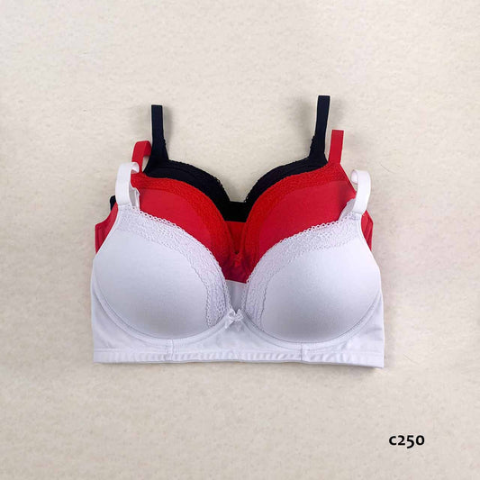 BP - C250 - Corpiño de lycra de algodón y randa con taza preformada, sin arco