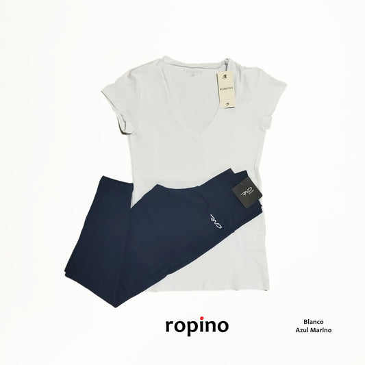 Remera de Algodón Cuello V & Legging de Algodón y Lycra - Varios Colores