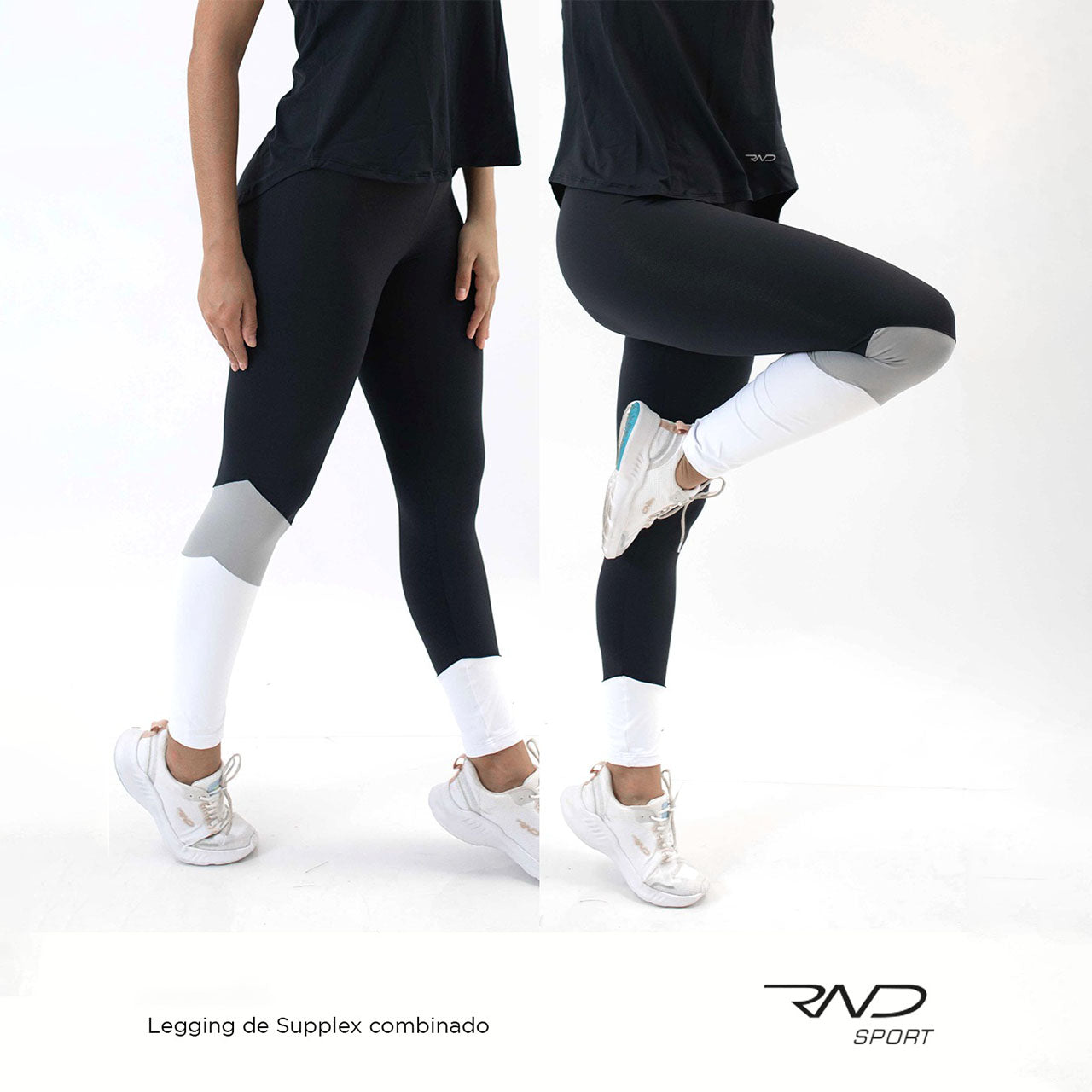 Legging de supplex combinado - Negro con Blanco - Talle G