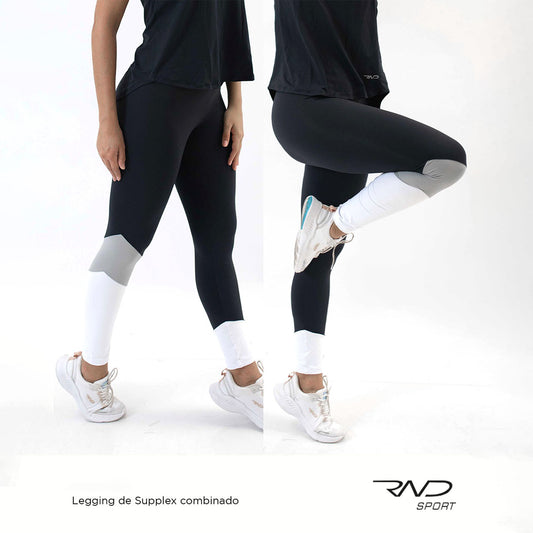 Legging de supplex combinado - Negro con Blanco - Talle G