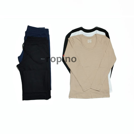 Remera Mangas Largas de Algodón & Pantalón Básico de Moletón